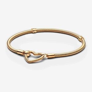 Pandora 14k Gold Moments Heart Closure Snake Chain Bracelet. Size 7.1 in.